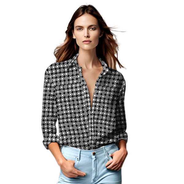 Women's Black and White Geometric Print Shirt