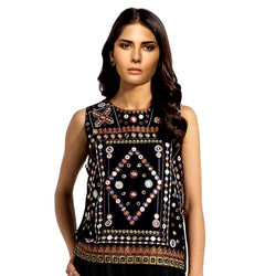 Women Black Embroidered Top