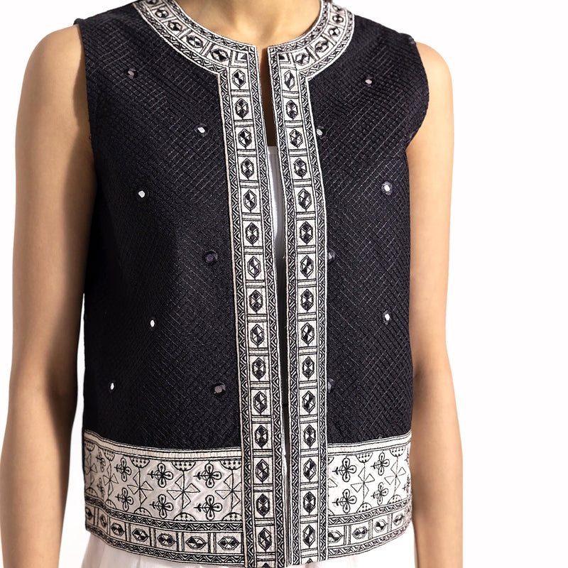 Black Top With White Embroidery