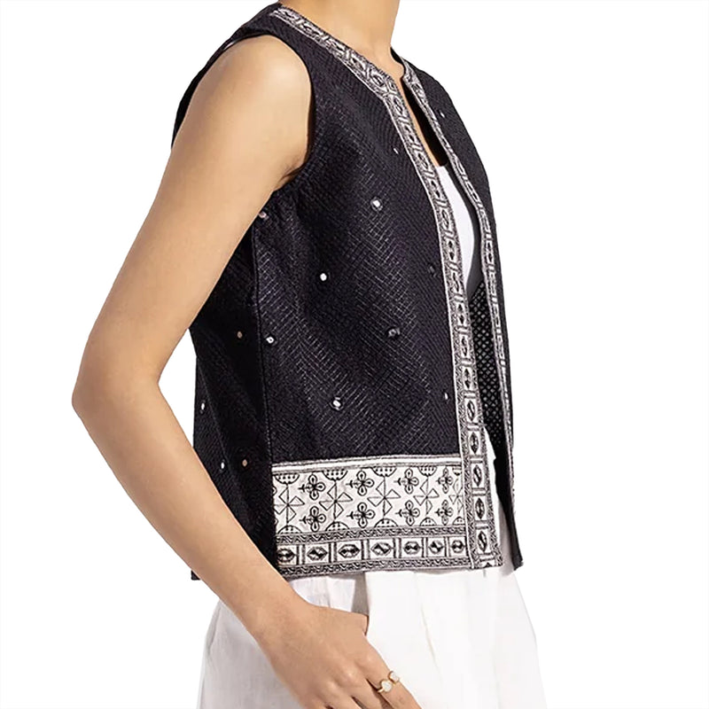 Black Top With White Embroidery