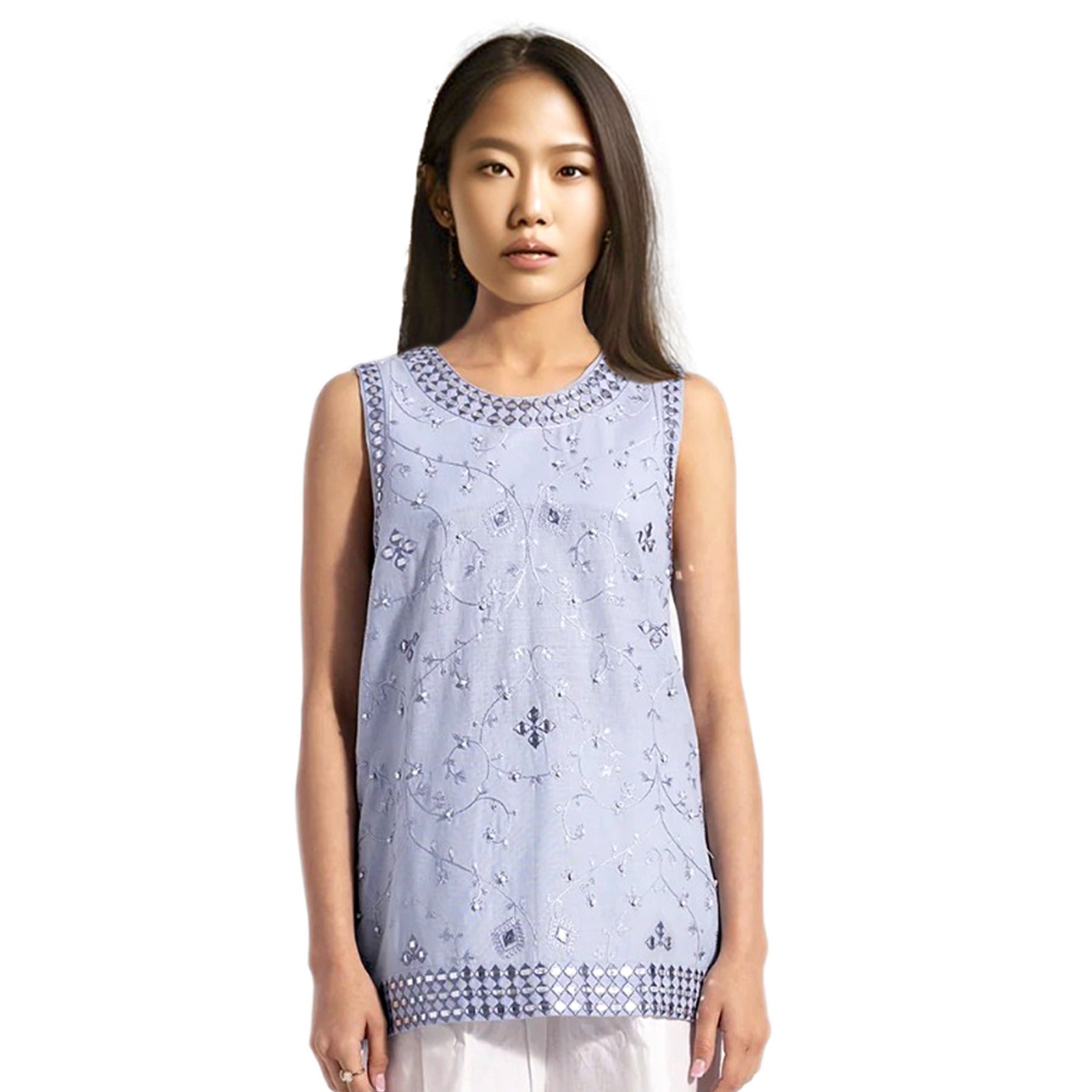 Women's Blue Embroidered Top