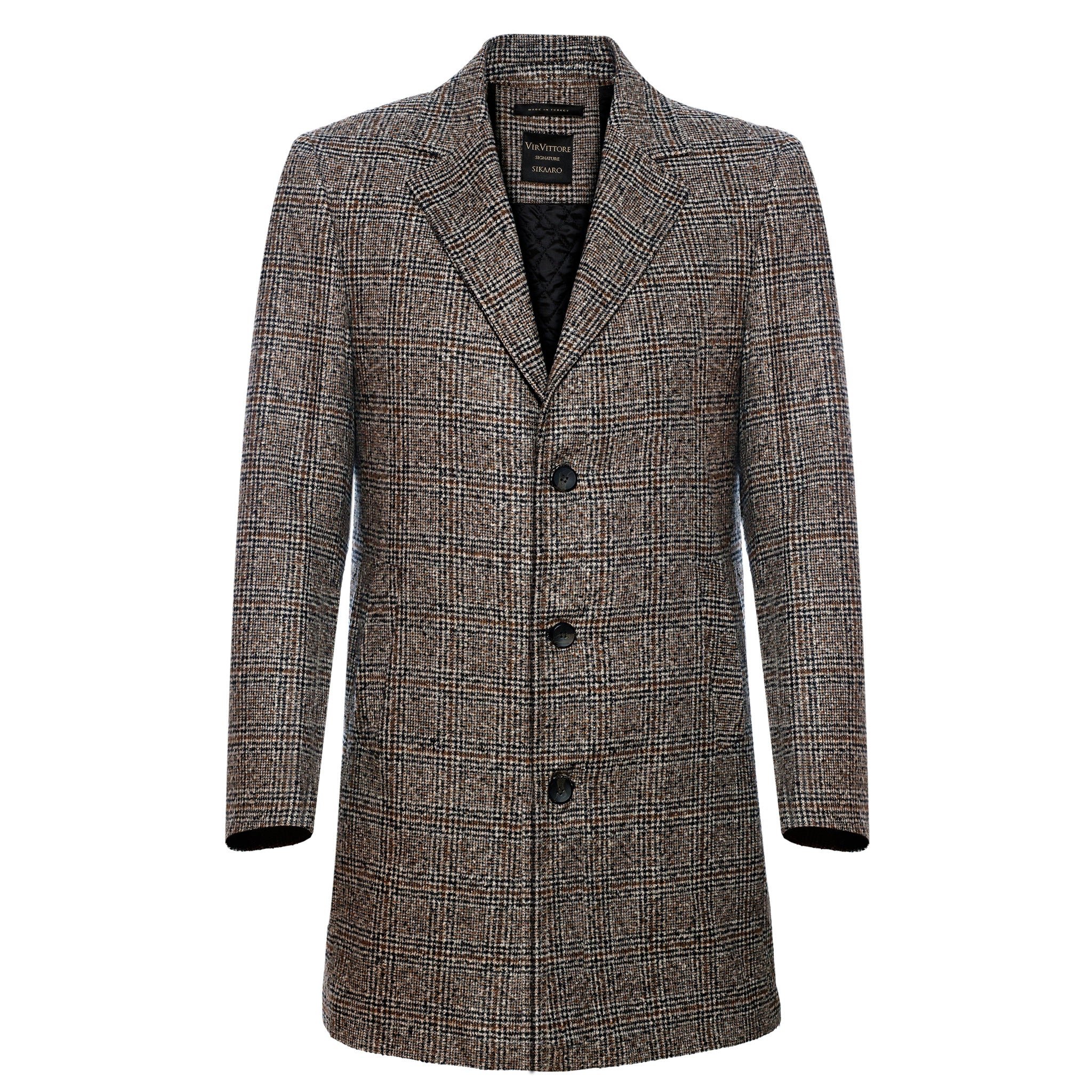 multi check men's beige overcoat