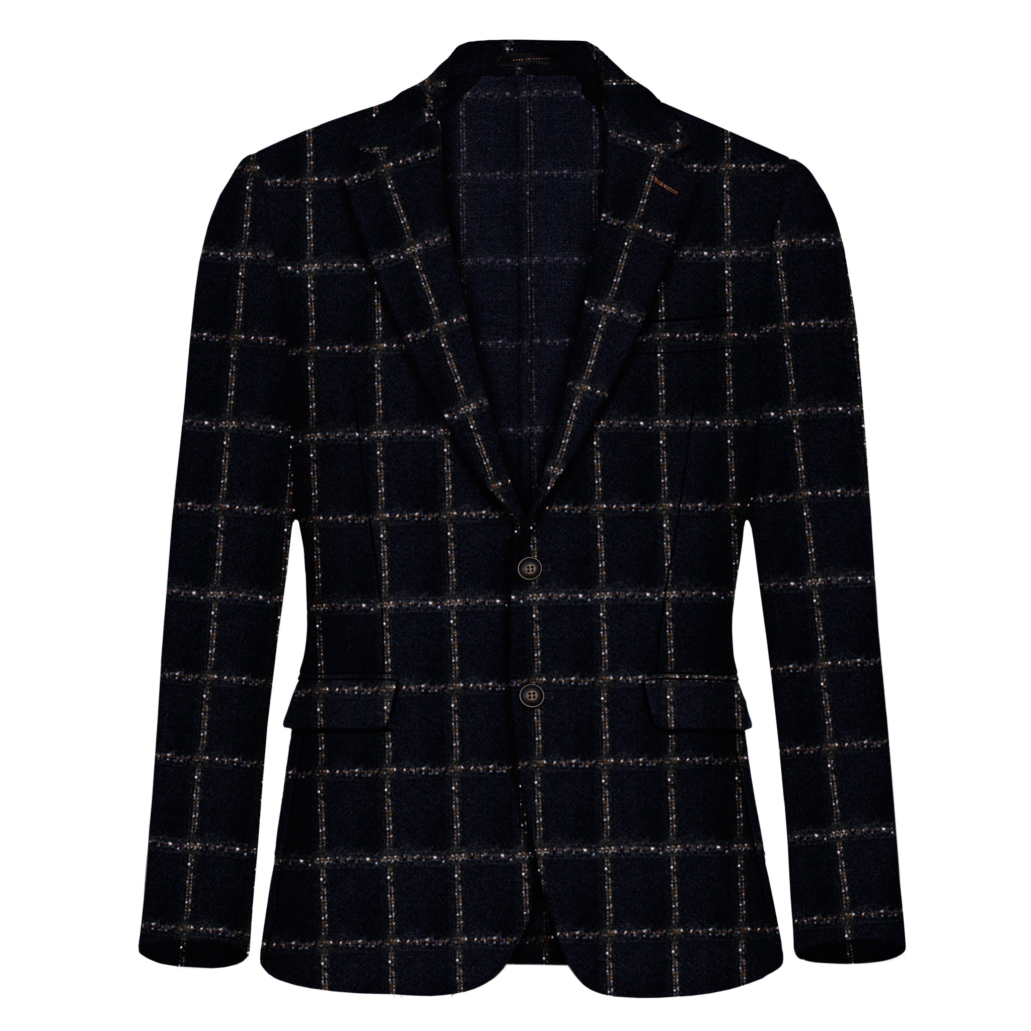 luxury mens navy blue with squares texture blazer