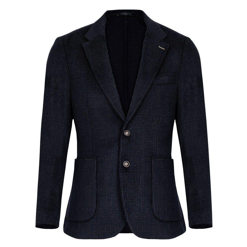 Mens Platinum Grey With Black Elbow Patches Wool Blend Blazer – VIRVITTORE